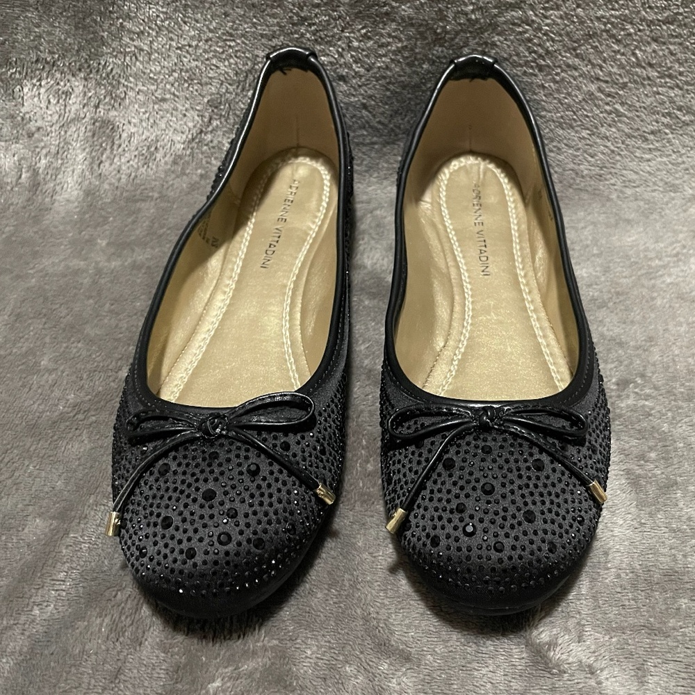 ADRIENNE VITTADINI 8 M Cathi Embellished Ballet Slip On Flats Black